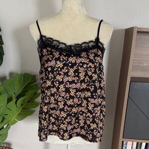 Wild Fable Floral Lace Trim Cami Top - Black and Orange